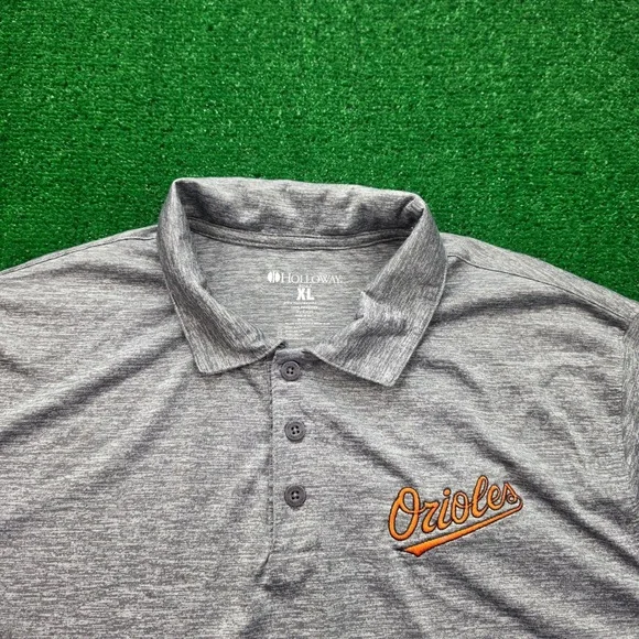 Baltimore Orioles Polo Shirt Mens XL Heather Grey Holloway Miller Lite Beer Golf - Picture 2 of 8